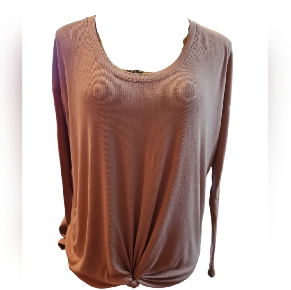 Athleta Pink Flowy Ribbed Tie Knot Top Sz Lg - Picture 6 of 6